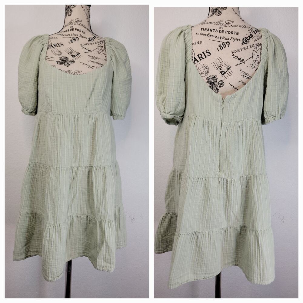 Every Babydoll Mini Dress Medium Gauze Square Neck Puff Sleeves Milkwife Cottage